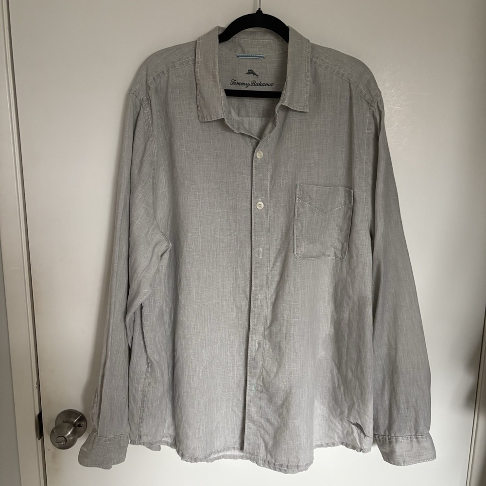 Tommy Bahama Sea Glass Breezer Linen Shirt Men's XLarge Button-Up Long-Sleeve